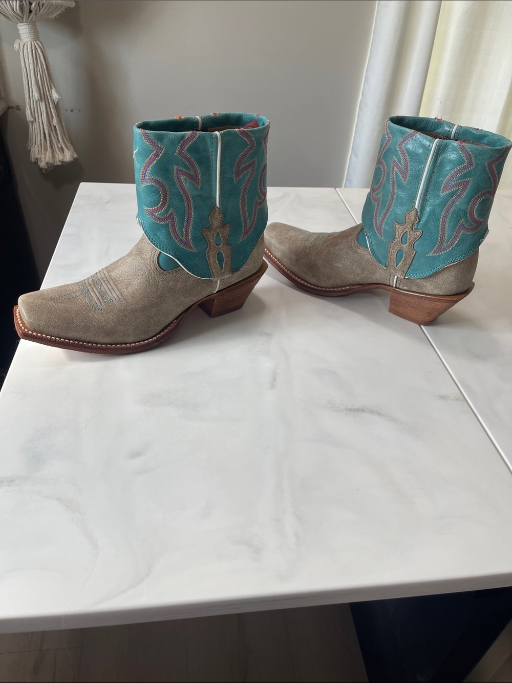 Twisted X Two-Tone Western Ankle Boots in Turquoise and Taupe - Picture 6 of 10